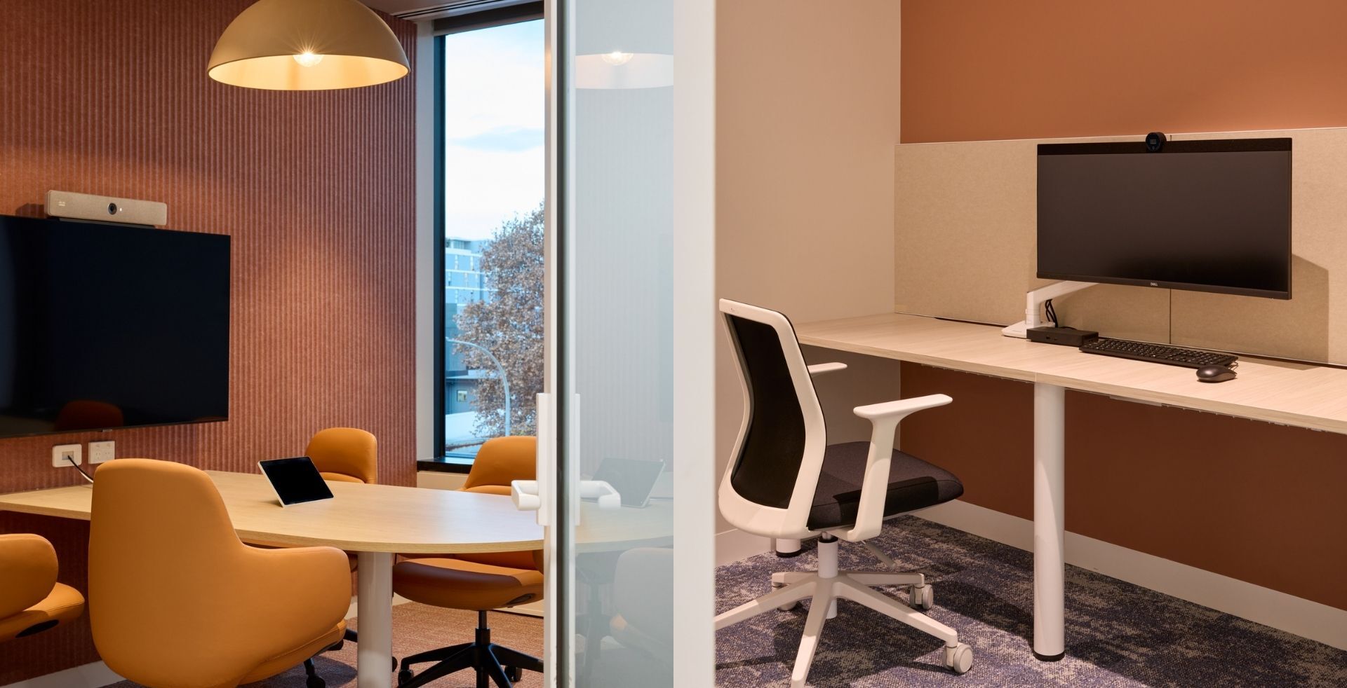 IRT meeting and focus spaces by Amicus with integrated technology and warm Illawarra-inspired colours
