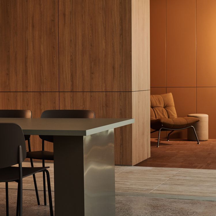 Bespoke commerical space with timber walls and rich materiality