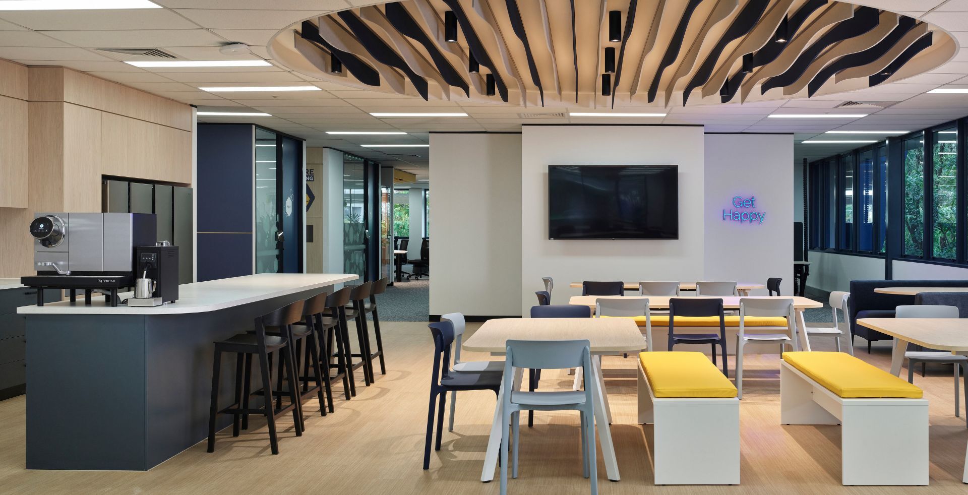 kitchen and communal office space
