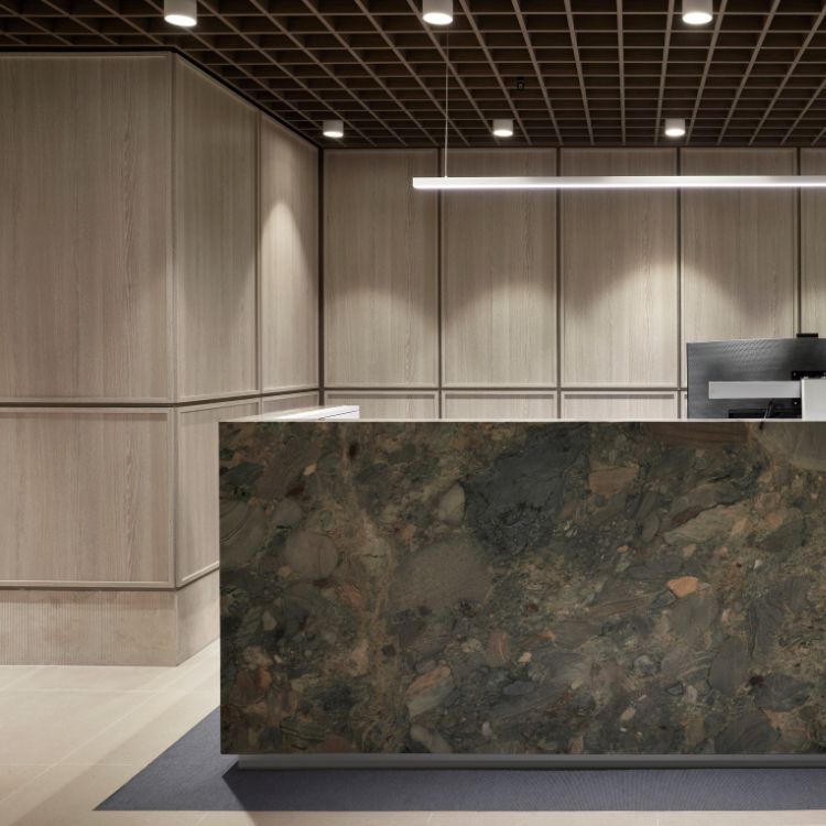 Interior design reception detail shot marble