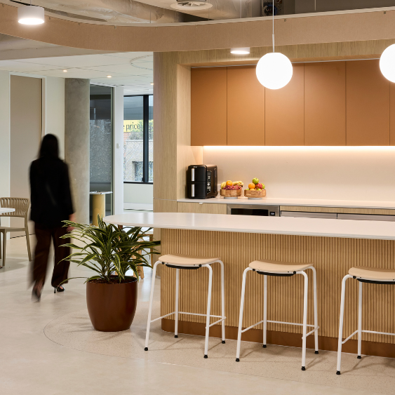 Kitchen and breakout space within IRT Wollongong office.