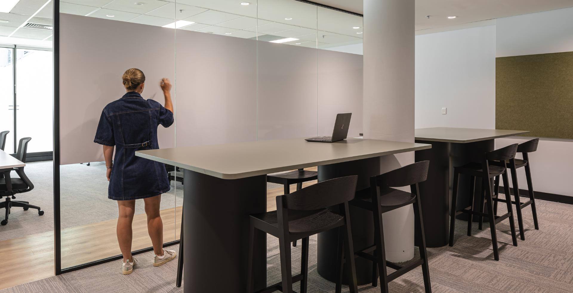 meeting room with whiteboard walls