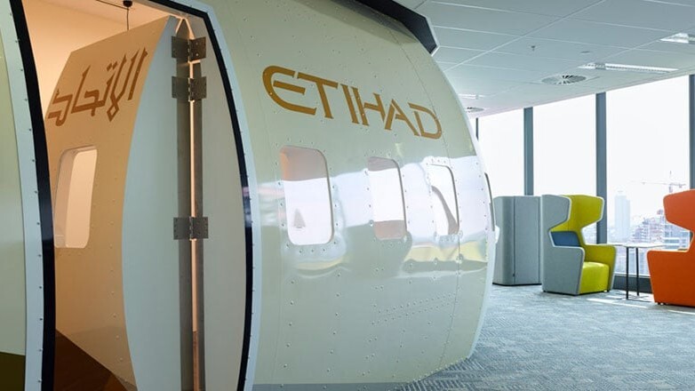 plane fuselage in flight centre office