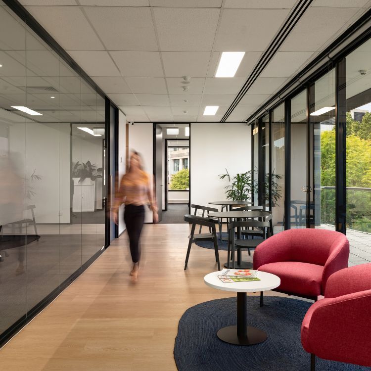 Breakout seating and communal hallway of Diabetes Australia's office