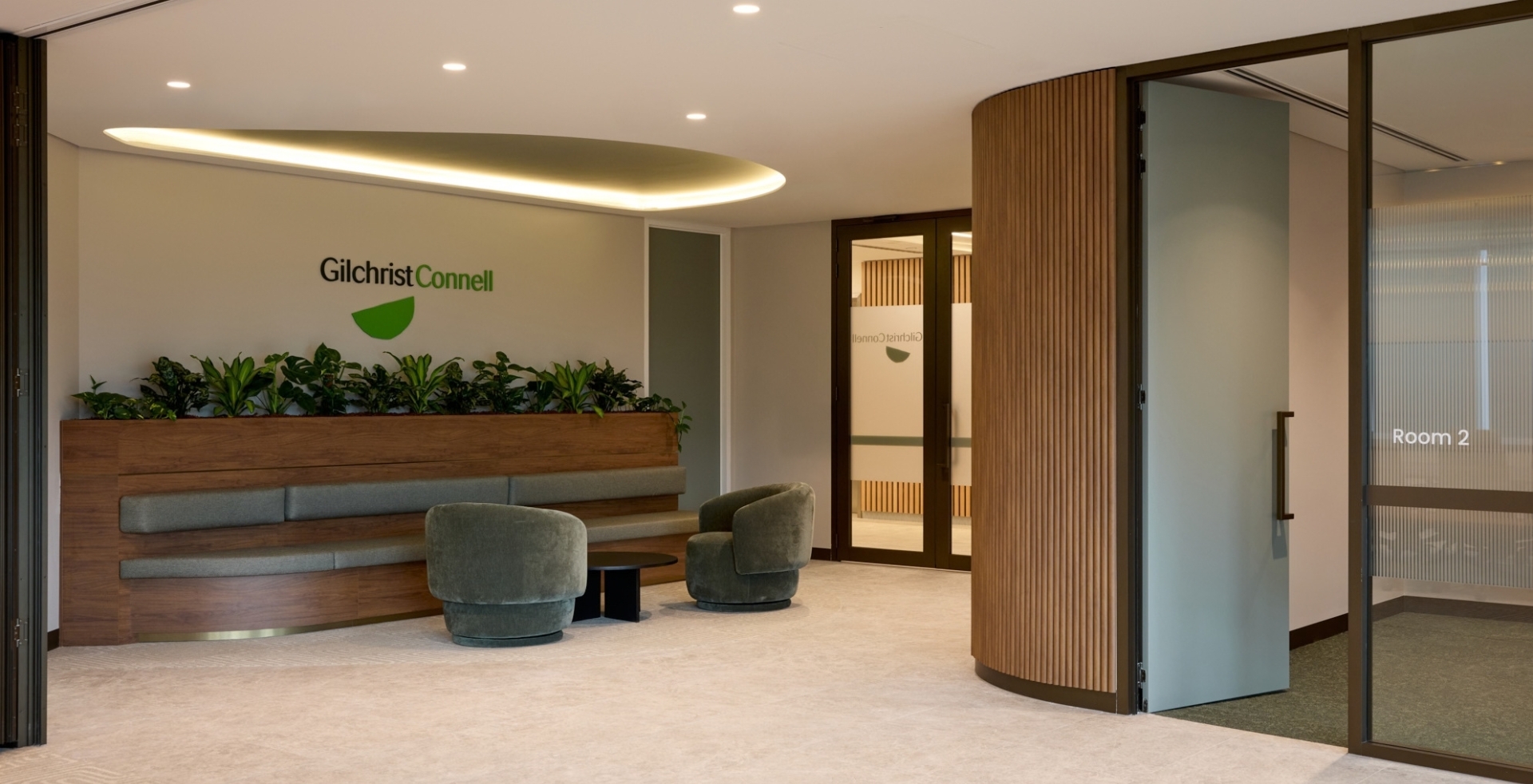 Reception and front-of-house area of Gilchrist Connell's Brisbane office