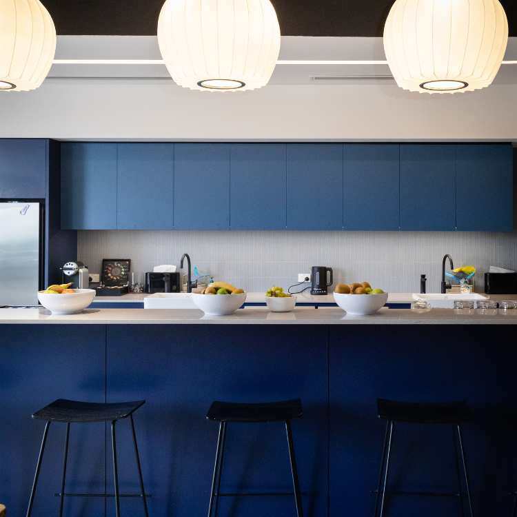 blue office kitchen design