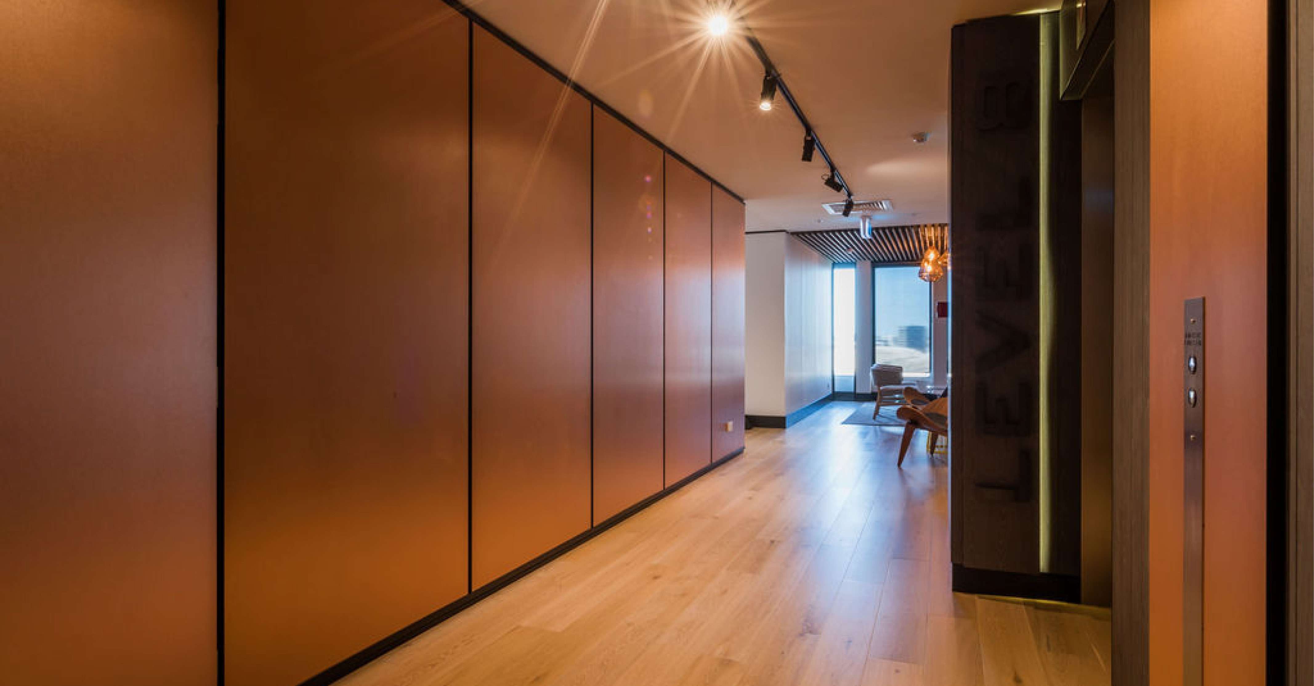 A modern office lobby space