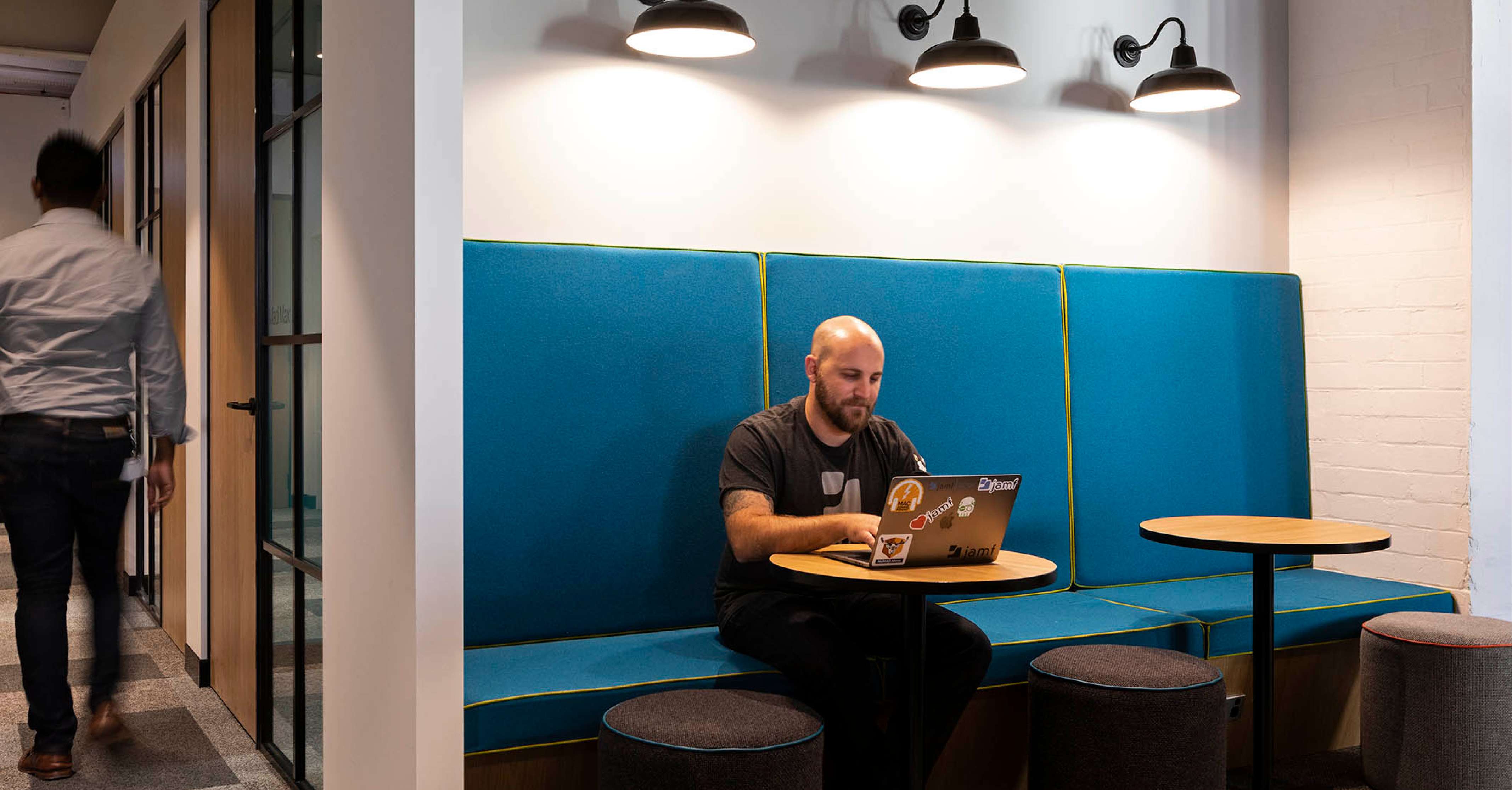An office designed with in-office and remote working technology