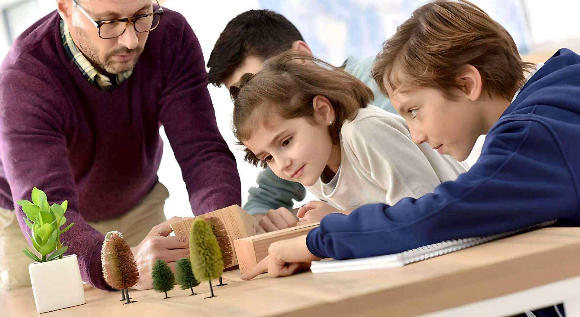 Children collaboratively learning in education space