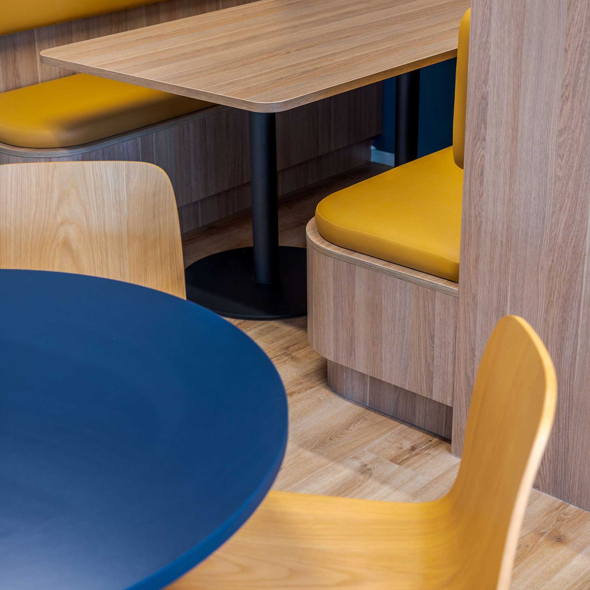 colourful office kitchen seating