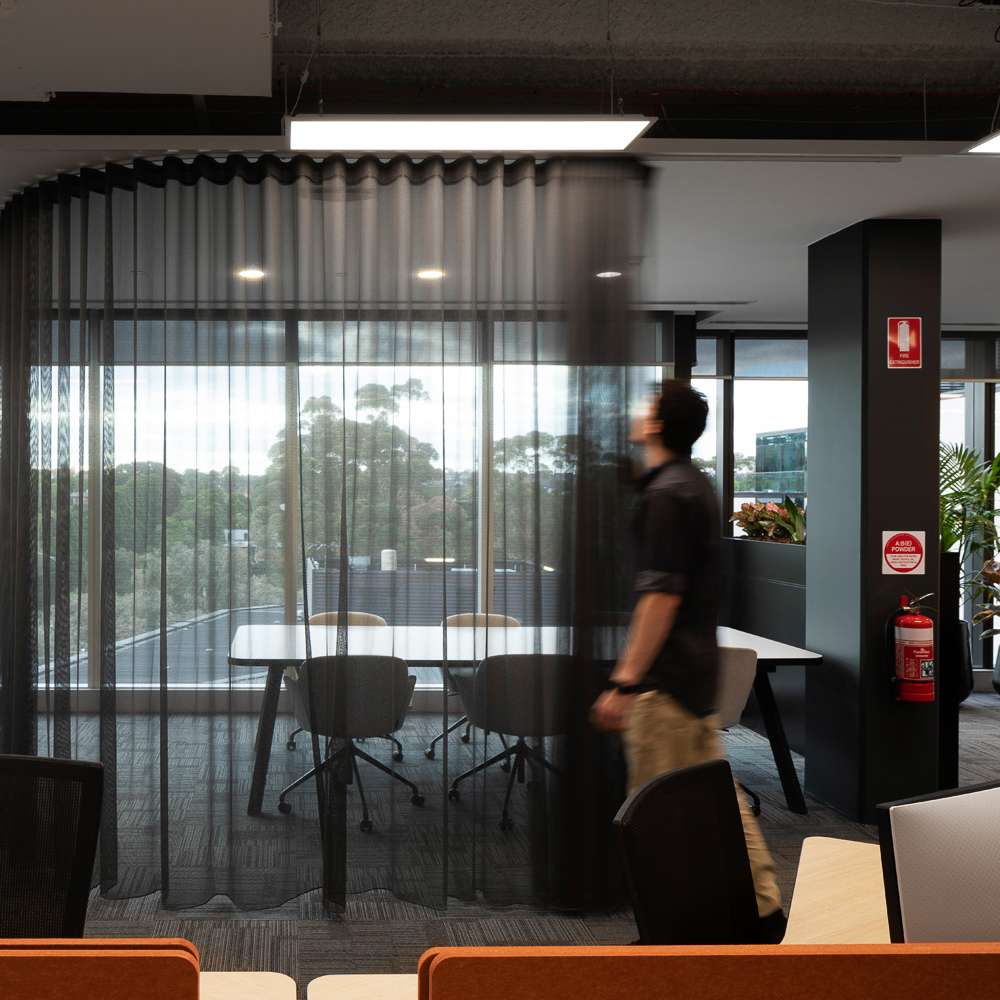 curtains around office meeting room