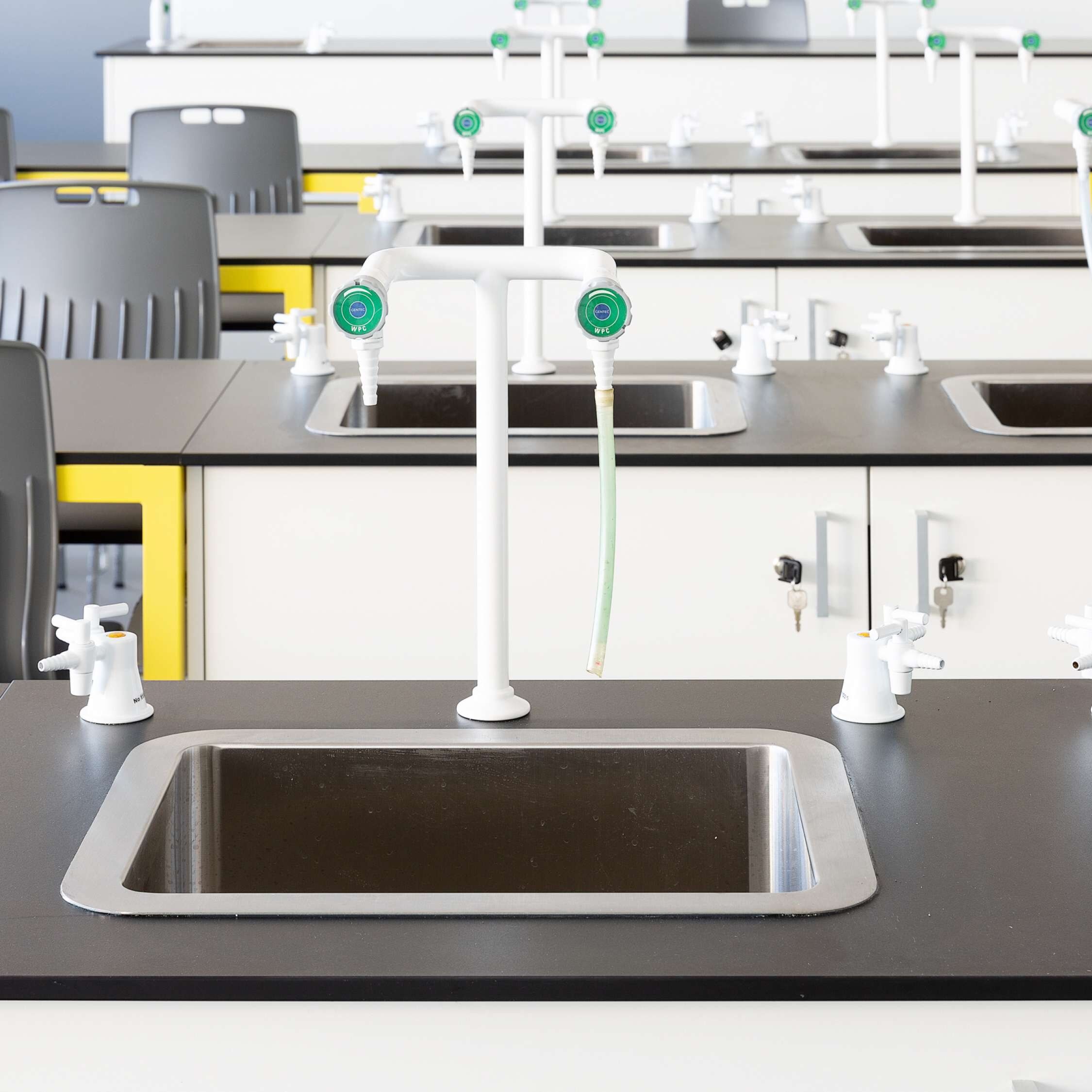 sinks and taps in school science lab