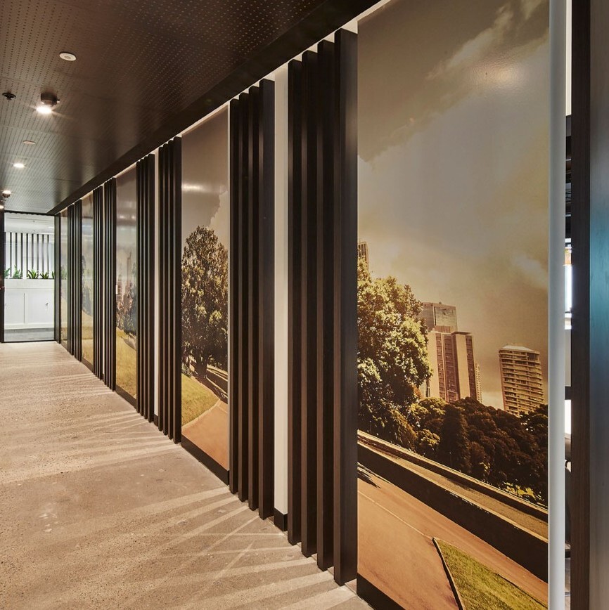 ascender office fit out detail showing hallway graphics