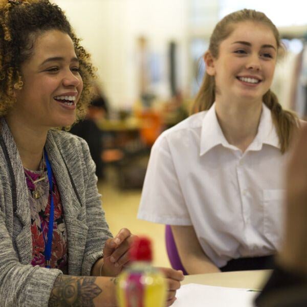 teacher and student at a school