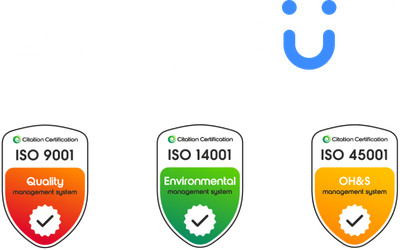 ISO 9001, ISO 14001 and ISO 45001 certified logos