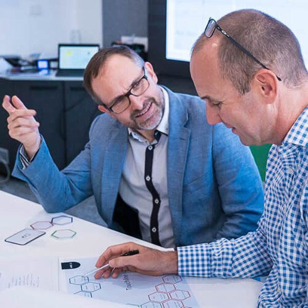 school designers looking at classroom design